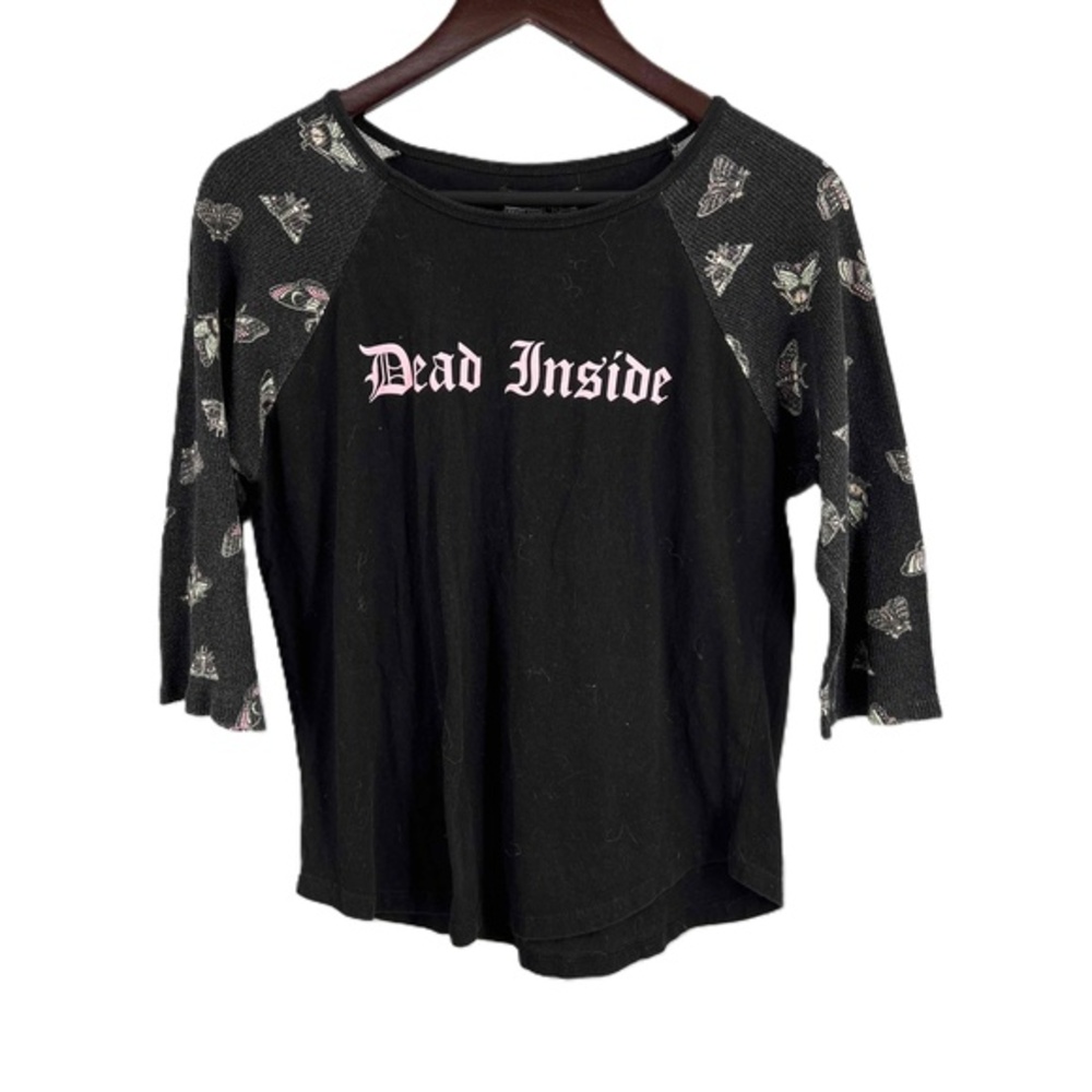 Blackcraft Black Dead Inside‎ Moth Raglan Goth T-Shirt Women’s Medium